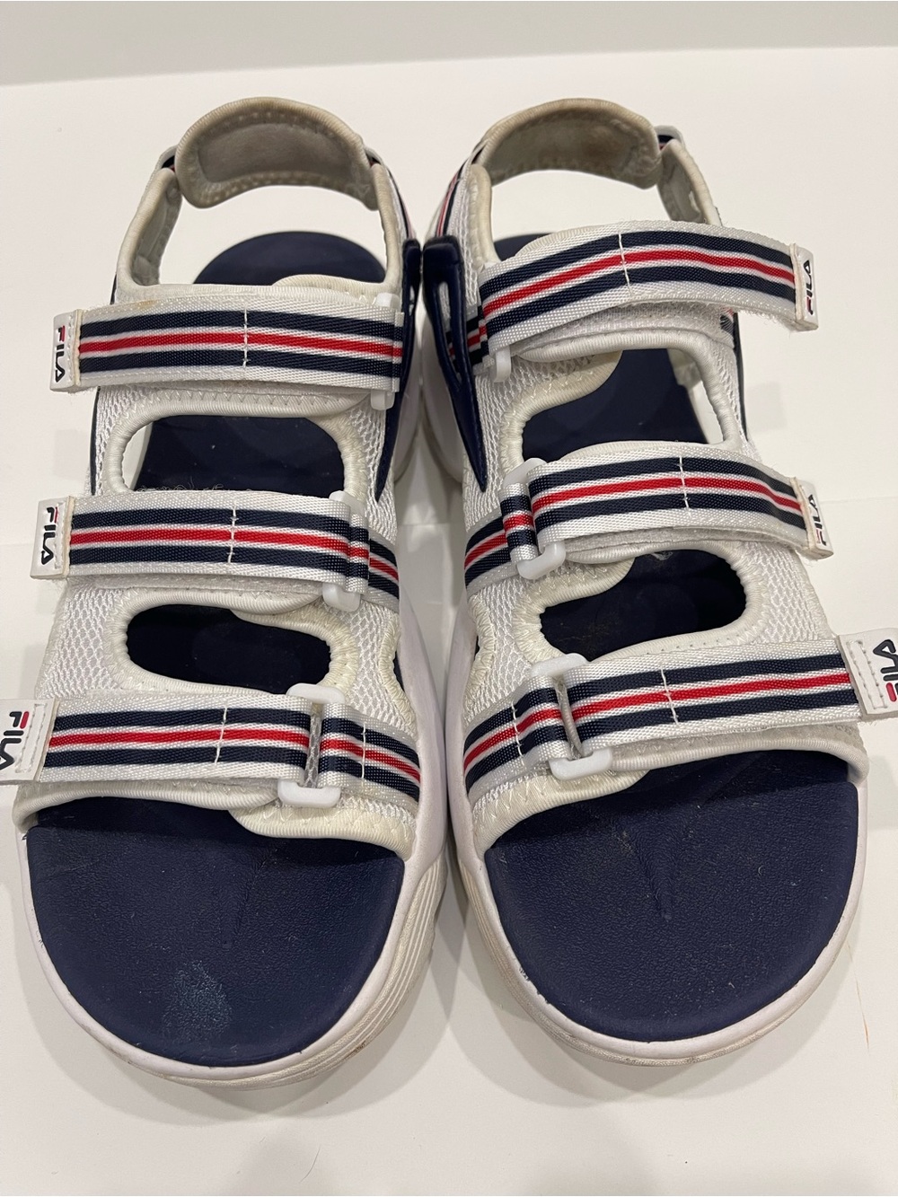 FILA Women’s White Navy Red Triple-Strap Sport Sandals